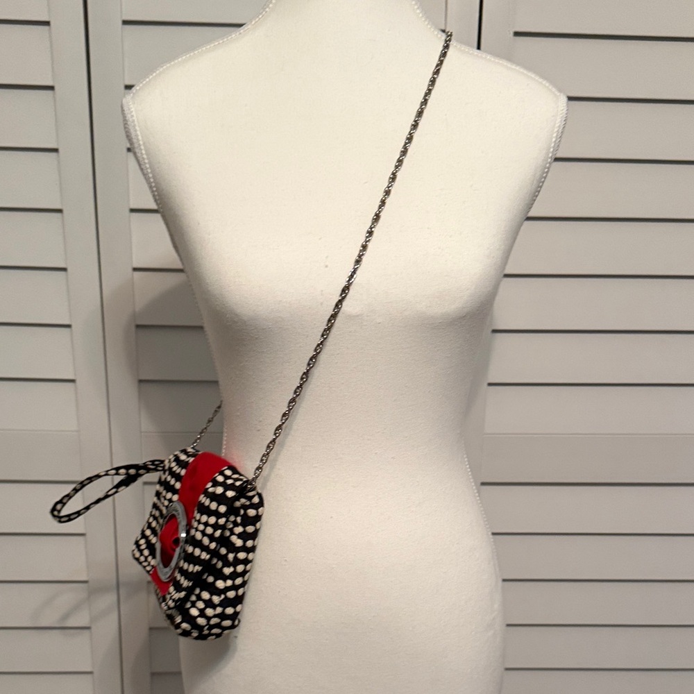 Black and Red Polka Dot Wristlet Clutch with Chain - Picture 3 of 5